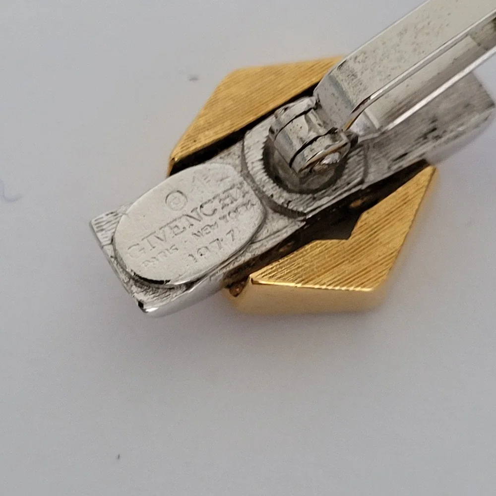 Vintage Givenchy 1977 Two Tone G Logo Hexagon Cufflinks Gold Silver Mens Jewelry